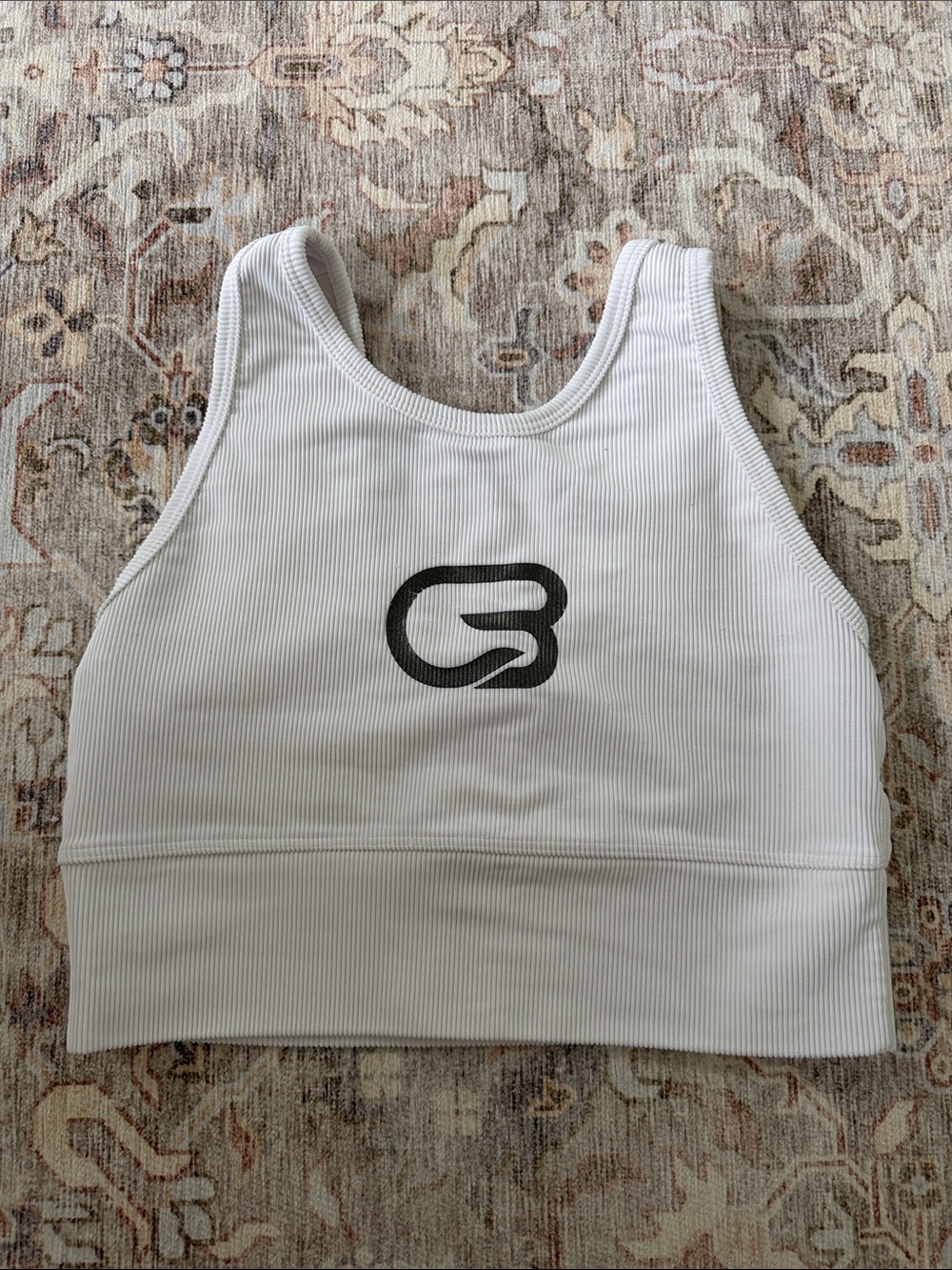 Cyclebar White Ribbed Sports Crop Top with Center Logo